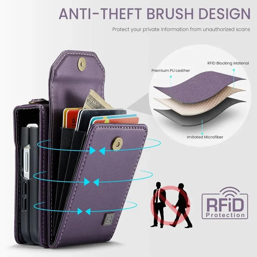 Crossbody Case for Samsung Galaxy Z Flip 7 Retro Purple Leather Card Holder Stra